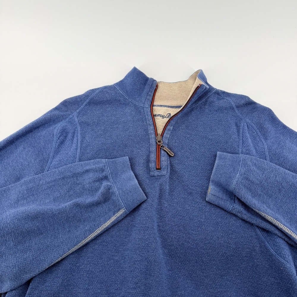 Tommy Bahama Quarter Zip Pullover‎ Sweater Cotton Marl Marlin Blue Medium